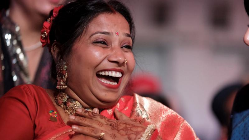 Suvarna Raj reacts to receiving a UN award