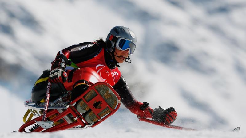 Kimberley Joines of Canada competes in the Women's Giant Slalom Athlete practicing Giant Slalom