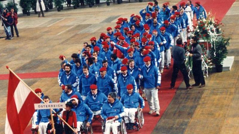 Austrian team at the Opening Ceremony of Innsbruck 1988 Austrian team at the Opening Ceremony of Innsbruck 1988