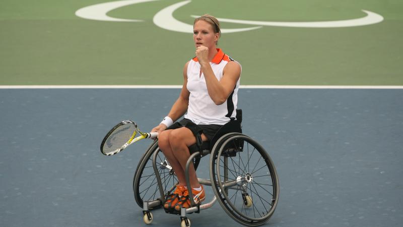 Esther Vergeer Esther Vergeer celebrating a point at the Beijing 2008 Paralympic Games