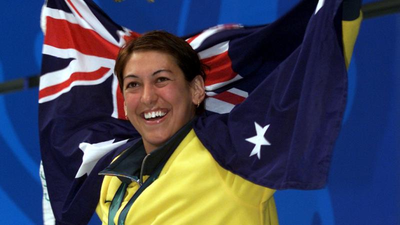 Priya Cooper Sydney 2000 An Australian swimmer celebrates winning a gold medal at the Sydney 2000 Paralympic Games.