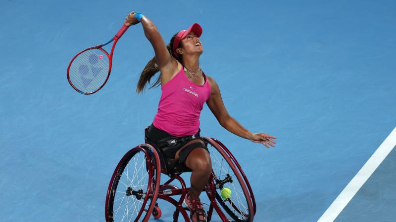 Angelica Bernal of Colombia serves in a match