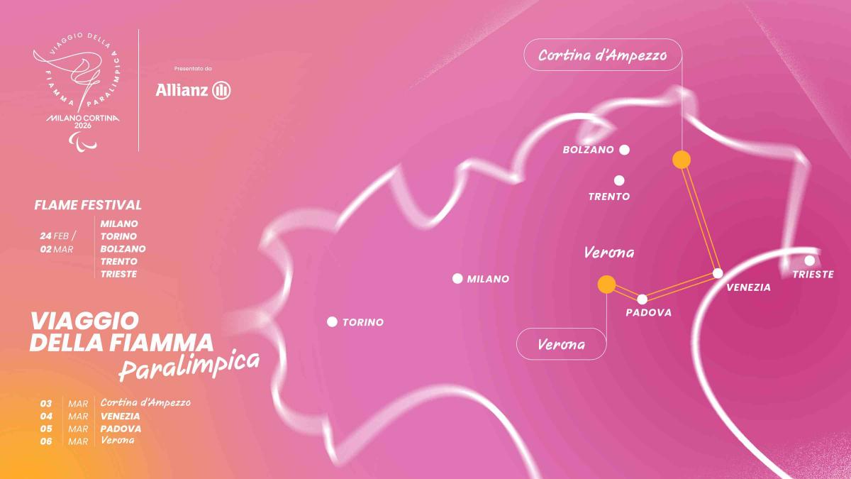 A graphic with a map of Italy with the routes of the torch relay.